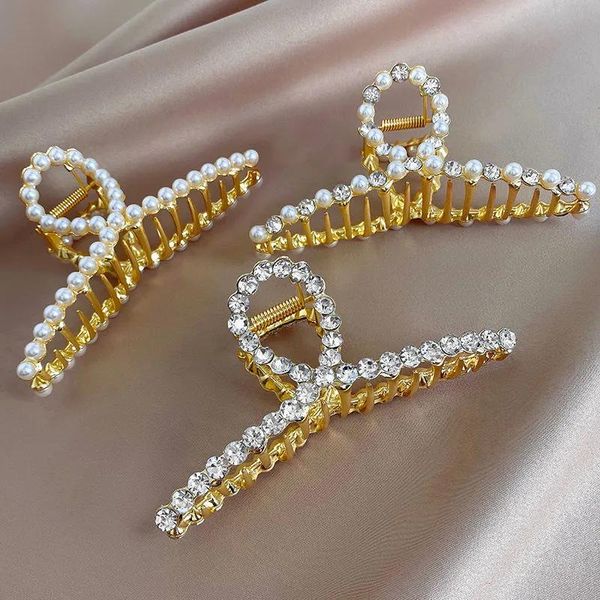 

hair accessories women metal crystal pearl clips barrettes simple geometric large size hairpins crab