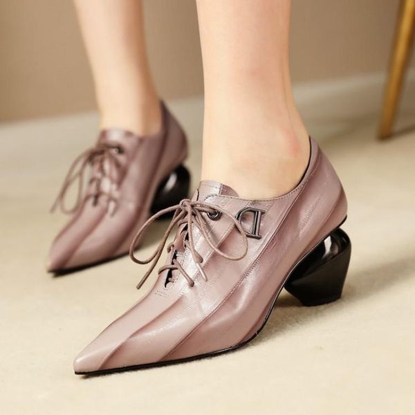 

dress shoes 2021 fashion women genuine leather strange style high heels party wedding woman pointed toe shallow pumps plus size, Black