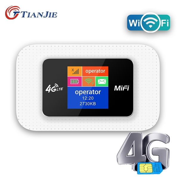 Tianjie 4G SIM Cartão WiFi Router Móvel WiFi LTE 100Mbps Sócio de Viagem Spot de Bolso Sem Fio 4G / 3G Mifi Modem 210918