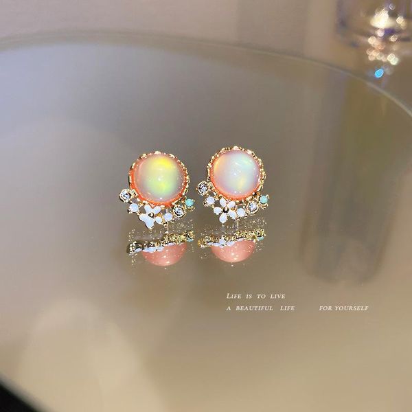 

stud lovelink korean flower opal stone temperament round classic earrings for women fashion jewelry party oorbellen brincos, Golden;silver