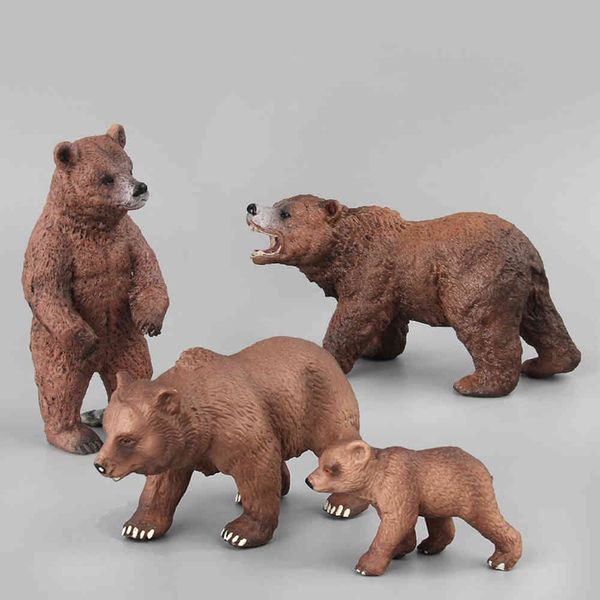 Simulação vida selvagem ursos brinquedos miniaturas bonecas crianças bebê crianças animais ação figuras marrom casa decoração coleção amante