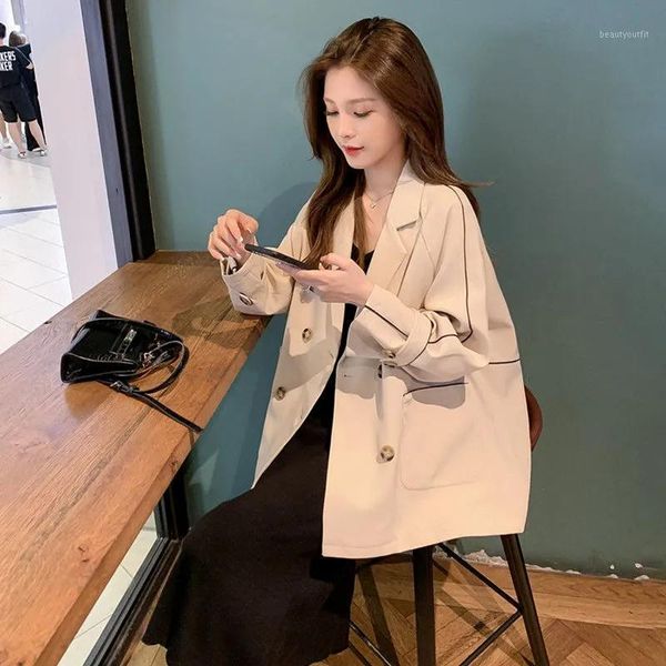 

women's suits & blazers vintage thin loose women blazer korean fashion long sleeve double breasted suit jacket casual notched collar sp, White;black