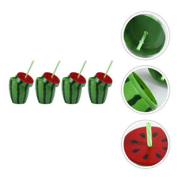 

mugs 4pcs disposable watermelon shape cup drinking cups party with lid and straw