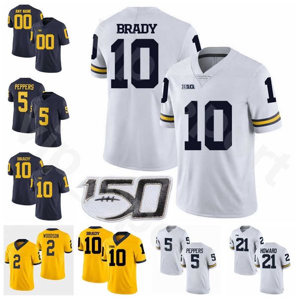 

michigan wolverines big ten football ncaa college 5 jabrill peppers jersey 10 tom brady 2 charles woodson 21 desmond howard lamarr woodley, Black