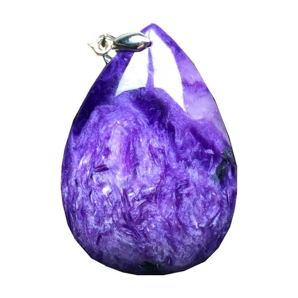 

natural purple charoite crystal pendant jewelry for women men healing luck stone silver 41x29x9mm beads russia gemstone aaaaa h1015, Black