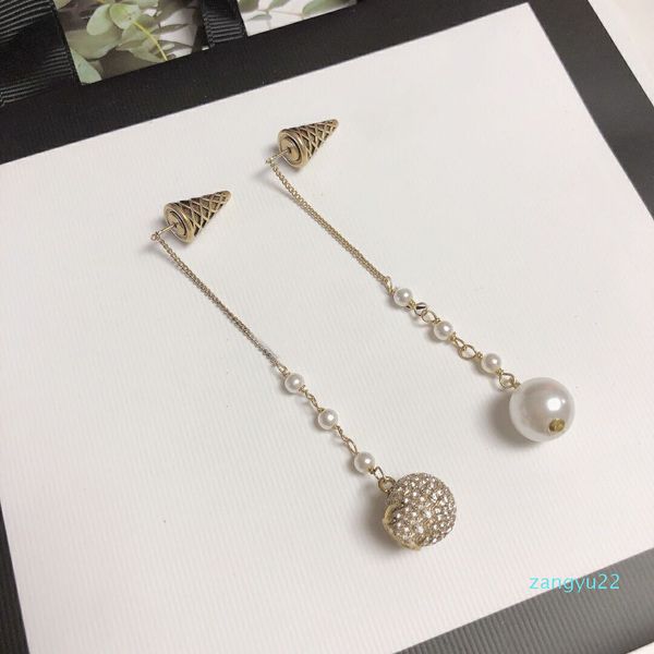 

luxury- pearl diamond ball long chain dangle earrings ear stud brass earring bijoux for women lady party wedding lovers gift en, Silver