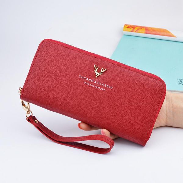 

wallets wristband women long clutch wallet large capacity female purse lady purses phone pocket card holder carteras, Red;black