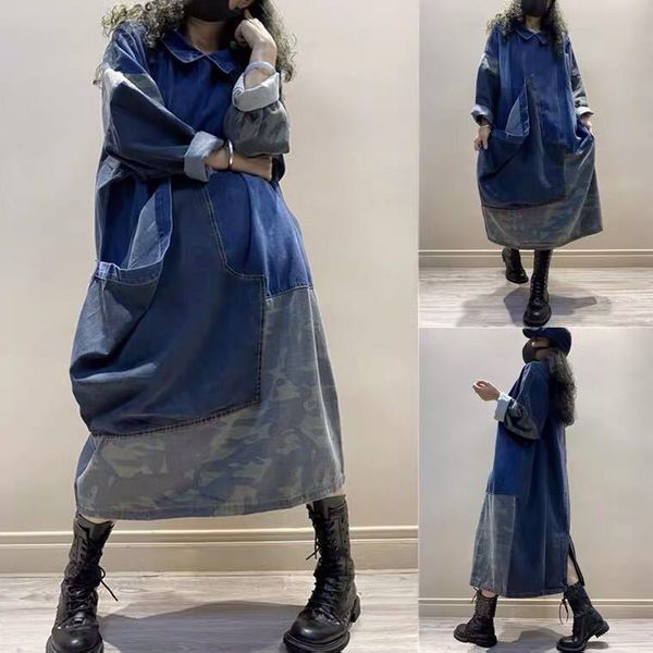 

streetwear original design 2021 comfortable loose ladies denim dress plus size women's clothing cloths, Black;gray