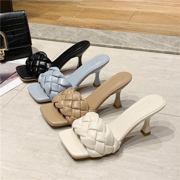 

dress shoes luxury ladies slippers 8 cm high heels muller woven personal casual office prom women's, Black