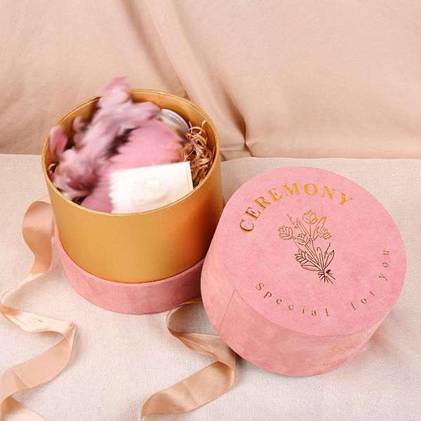 

round florist flowers gift box with lid for velvet packaging packing case wedding birthday party candy storage boxes wrap
