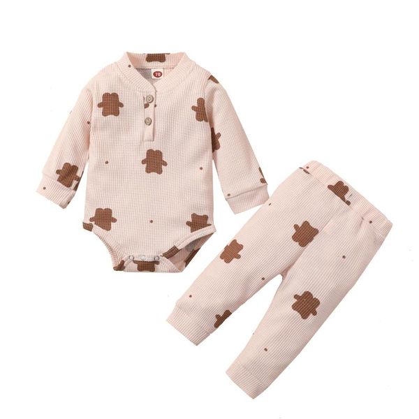 

clothing sets born baby boy girl clothes cotton knitted fall winter outfits infant solid waffle long sleeve romper pants 2pcs suit, White