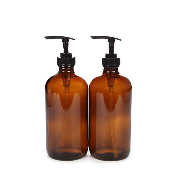 

storage bottles & jars 2 piece pack 480ml amber blue boston round skin care cosmetic shampoo gel glass lotion bottle with pump spray for ess