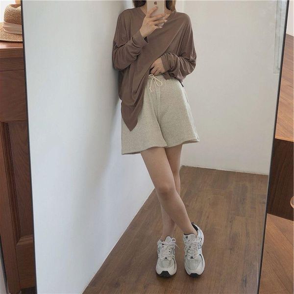 

running shorts autumn women loose high waist female sports pants section wide-leg casual waffle breathable lacing, Black;blue