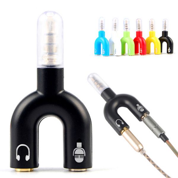 U Tip Adaptörü Çift 3.5mm Kulaklık Fiş Ses Kabloları Splitter Mikrofon 2 Içinde 1 Döner Bağlayıcı Smartphone MP3 MP4 Çalar