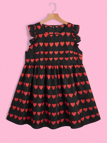 

plus allover heart print dress k4ad#, Black