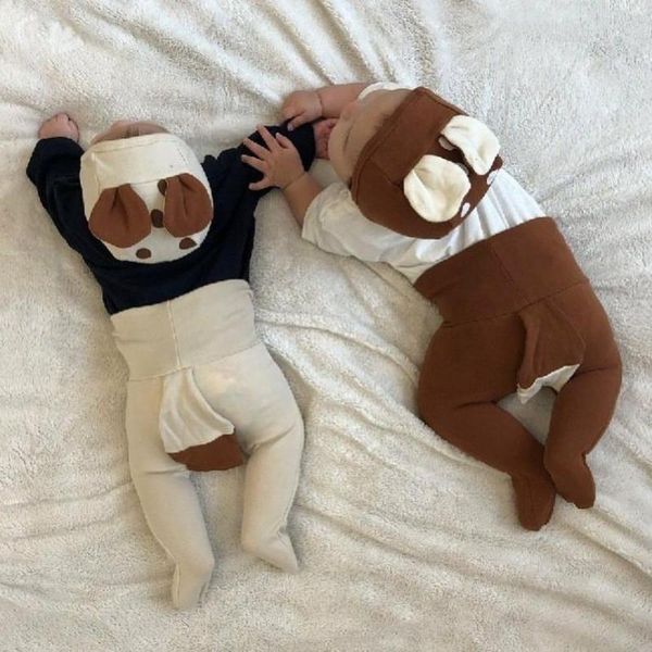 Frühling Neue Reizende Tier Kleinkind Baby Jungen Mädchen Kleidung Sets 3 stücke Langarm Tops Cartoon Hosen Set Mit Fawn hut 210413