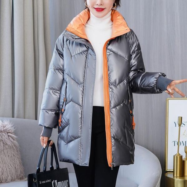 

women's jackets winter cotton jacket fashion women parkas long cotton-padded pocket glossy zipper coats chaqueta de mujer #01, Black;brown