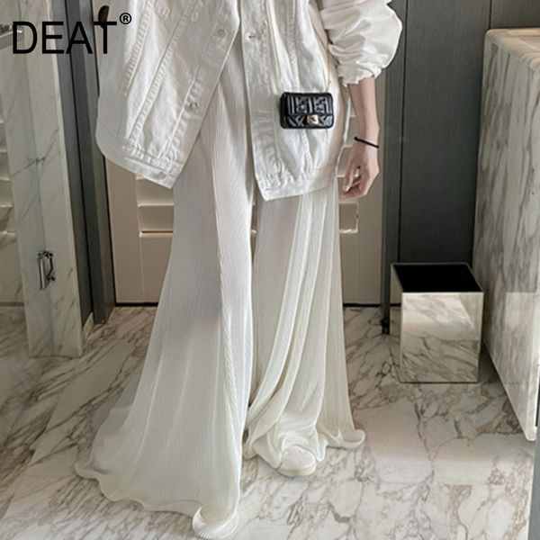 

white full length pleated floor dragging trousers wide leg big flared pants women high street style spring gx737 210421, Black;white