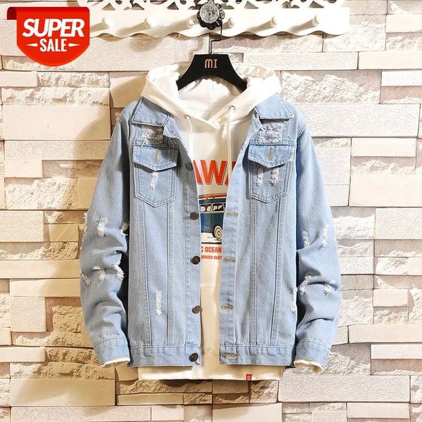 

2019 men's new fashion denim streetwear jacket clothes male cowboy slim fit blue color coats cardigan casual outerwear -3xl #th6w, White;black
