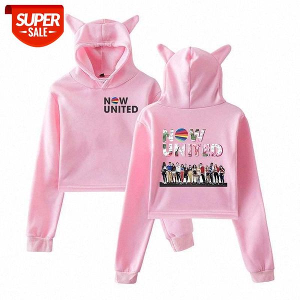 

now united popular combination peripheral printed navel large size loose cat ear sweater women's available #jn8k, Black