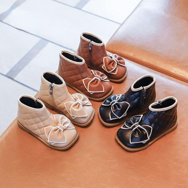 

boots girls bow princess leather 2021 autumn and winter children' fashion short toddler shoes girl thin, Black;grey