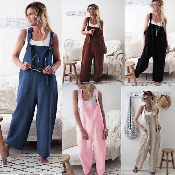 

women's jumpsuits & rompers casual tie jumpsuit 2021 women loose multi-pocket overalls fashion autumn female backless street black trou, Black;white