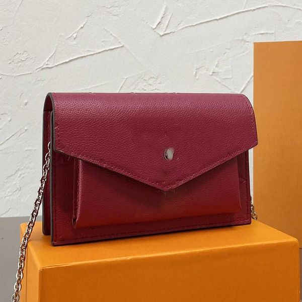 

women envelope chain cowhide leather bag style crossbody handbag classic shoulder strap bags flap letter print wallet, Black;red