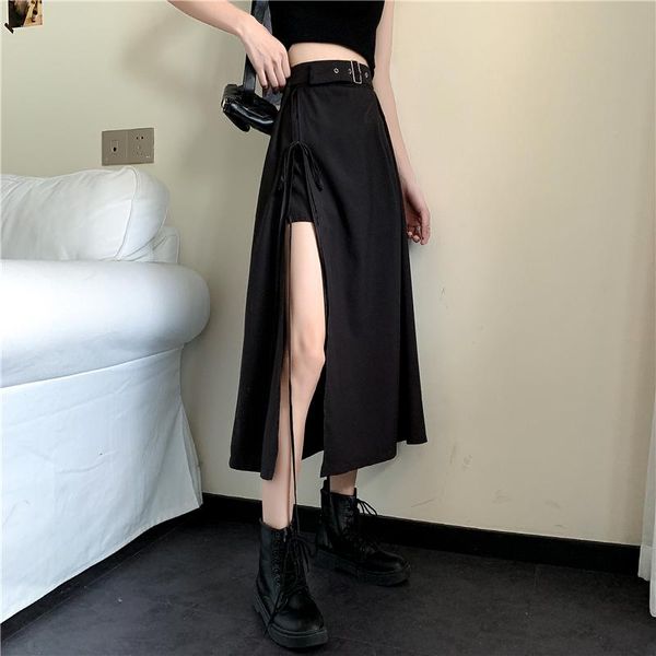 

skirts 2021 plus size women's lace-up punk style pencil black midi skirt harajuku split high waist dark irregular 5xl