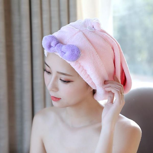 

towel bow dry hair cap women shower towels quickly hat multicolor microfiber household bathroom