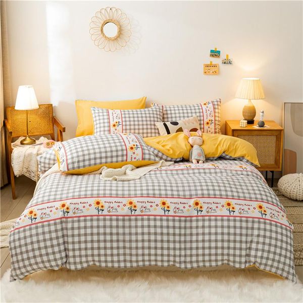 

bedding sets modern plaid duvet cover pillowcases 4pcs cartoon quilt bed sheet twin full single king bedclothes