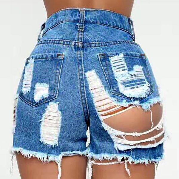 

women's jeans 2021 arrival casual summer denim women shorts high waists fur-lined leg-openings ripped hole short, Blue