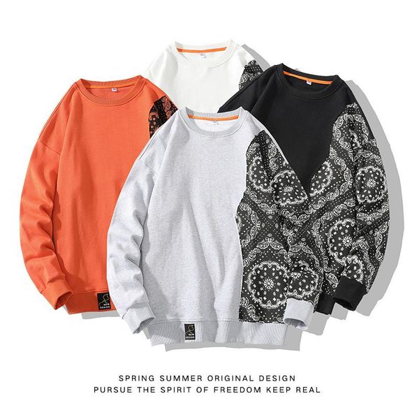 

men's hoodies & sweatshirts super david clothing 2021 retro stitching print pullover fashion casual round neck long sleeve men bottomin, Black
