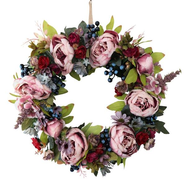 

silk artificial peony flower leaf garland decoration berry front door welcome wreath wedding home decor wall hanging fake plants decorative