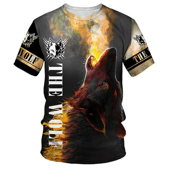 

summer new t-shirt prairie wolf 3d digital print comfortable breathable sports men's short sve t-shirt 85j, White;black