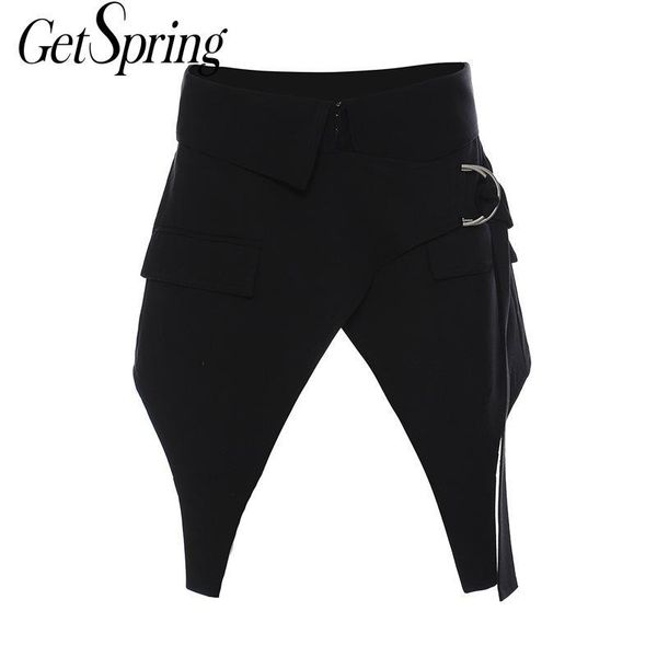 

women skirts asymmetry high waist wrap all match vintage short for 210430, Black
