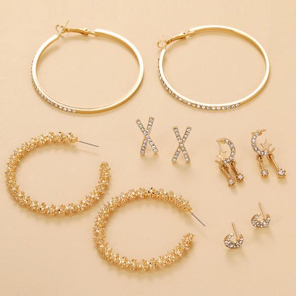 

hoop & huggie big circle earring simple moon star letter stud ear ring 1pair for women fashion gift personality alloy rhinestone jewelry, Golden;silver
