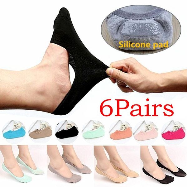 

socks & hosiery 6pairs/set casual cotton women/men invisible low cut ultrathin boat non-slip loafer no show sock, Black;white