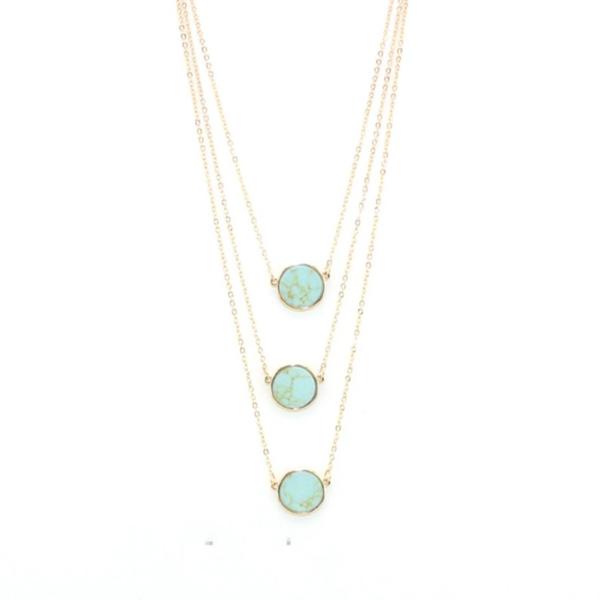 

pendant necklaces fyjs unique light yellow gold color 3 layer round green turquoises stone necklace link chain jewelry, Silver