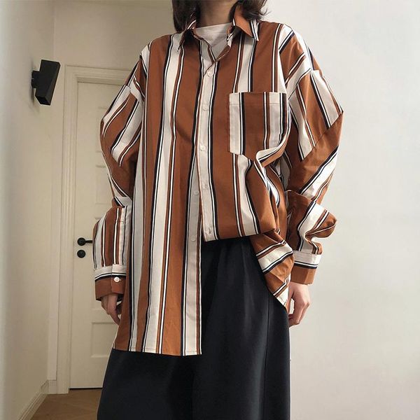 

women stripe cotton blouse oversize loose long normcore minimalist shirt women's blouses & shirts, White