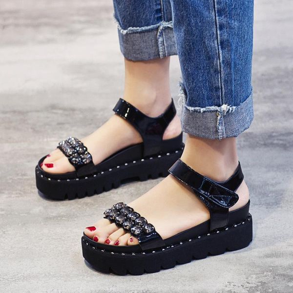 

sandals woman summer shoes fashion casual platform sandal crystal sandalias, Black