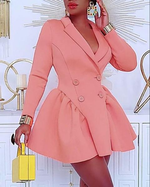 

casual dresses buttoned long sleeve ruched blazer dress, Black;gray