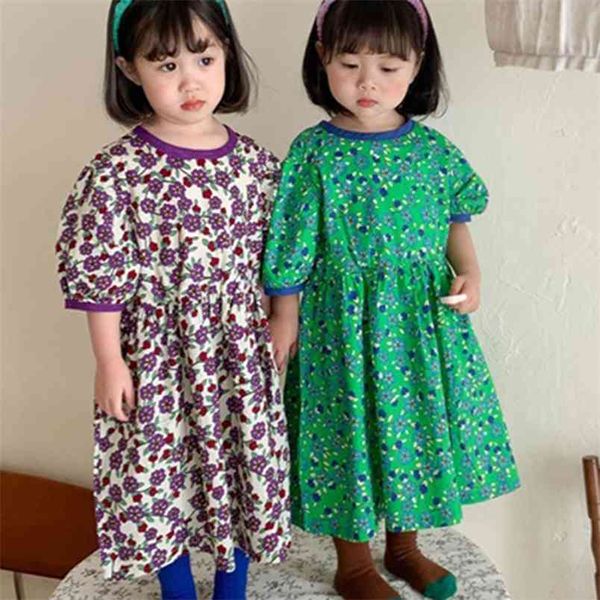 Летнее платье Цветочный принт Малыш Одежда девушка для девочек Детская одежда 2-6 лет 210528