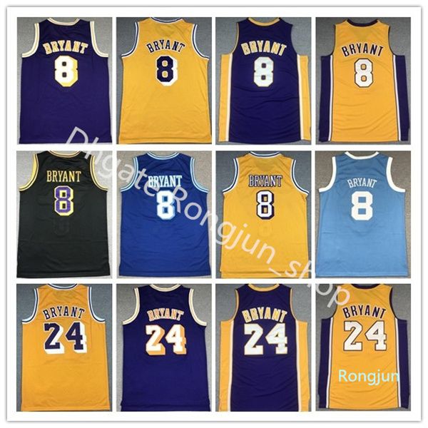 Mitchell e Ness Basketball Jersey 8 Bean The Black Mamba 2001 2002 1996 1997 1999 Costura da equipe Amarelo azul roxo vintage