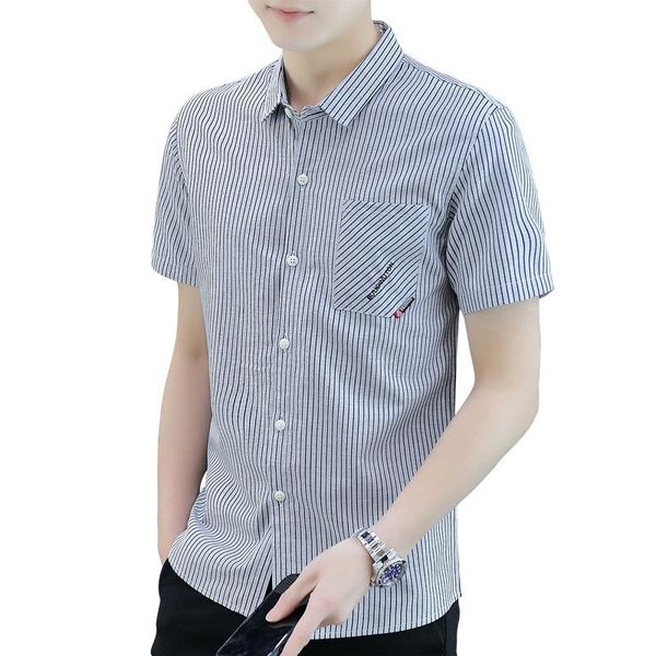 

men's casual shirts mens fashion slim harajuku business short sleeve personality trend youth stripe lapel loose all-match cardigan, White;black