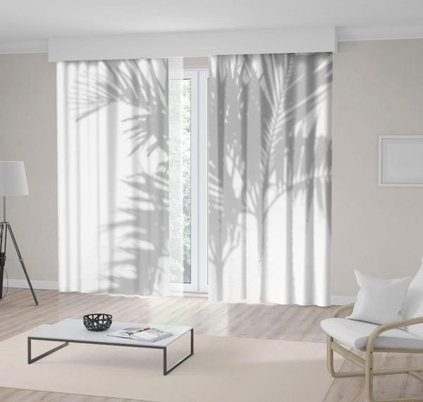 

curtain & drapes palm tree branches leaves shadow tropic garden foliage nature artwork gray white