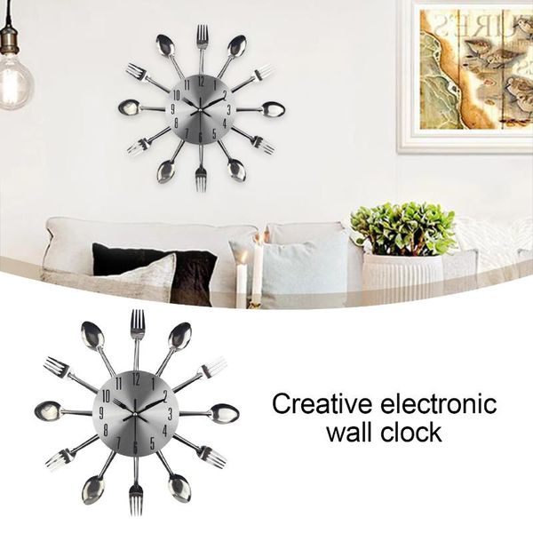 

wall clocks unique stainless steel and fork clock metal knife spoon stylish silent tableware platter