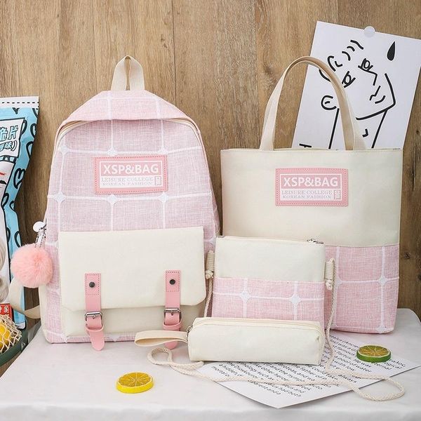 

backpack kawaii canvas women's plaid school bags for girls cute schoolbag elementary primary students lady backpacks