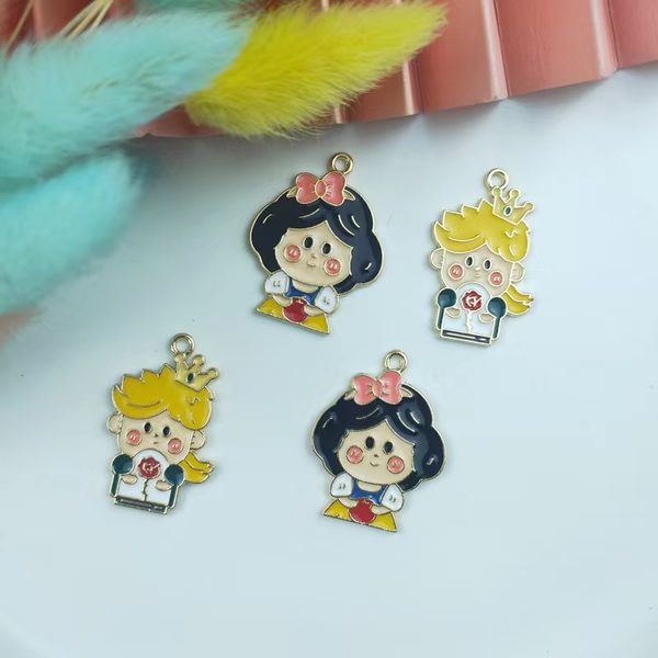 

20pcs enamel cartoon prince princess alloy components drop oil charms for making earrings pendants necklaces keychain jewelry accessories fi, Blue;slivery
