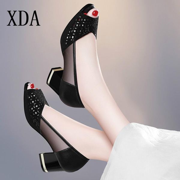

dress shoes xda 2021 summer women sandals bling open toe high heels hollow out pumps woman ol office ladies zapatos mujer d148, Black