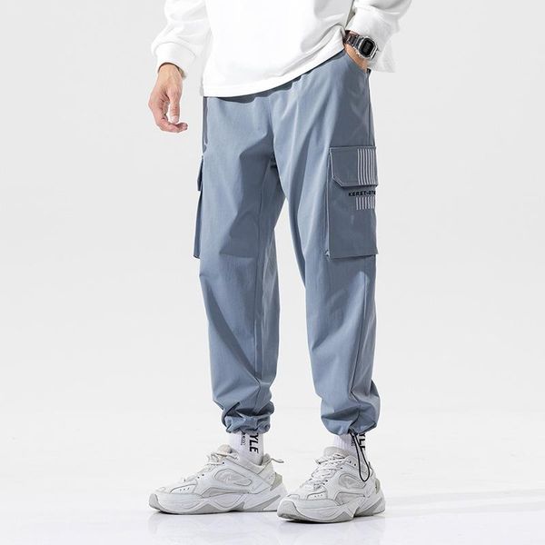 

men's pants male korean version hip hop street fashion loose cropped trousers straight tooling movement casual men jogging, Black